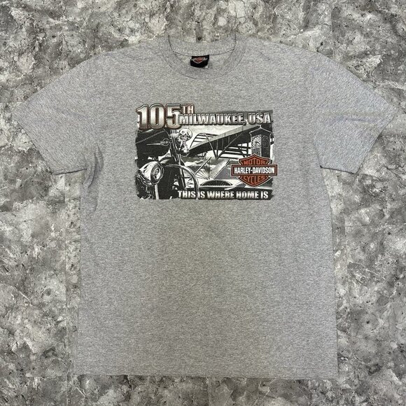 Harley Davidson 105th Anniversary Milwaukee, USA Shirt Size large Y2K Grey 2008 - Picture 1 of 7